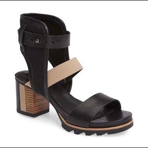 Sorel Addington heeled sandals, black, 8.